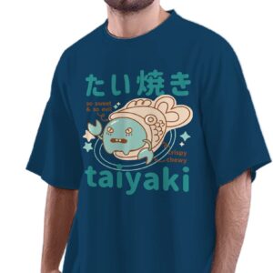 Oversized T-Shirt Kawaii Frog Eating Ramen Men's Women's Unise 100% Cotton Navy Blue; _KAWFREUNQ-Navy Blue S Oversized_bz