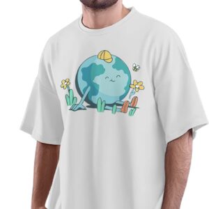 Oversized T-Shirt Cute Teacher Holding Globe Men's Women's Unise 100% Cotton White; _CUTEACHUNQ-White S Oversized_bz