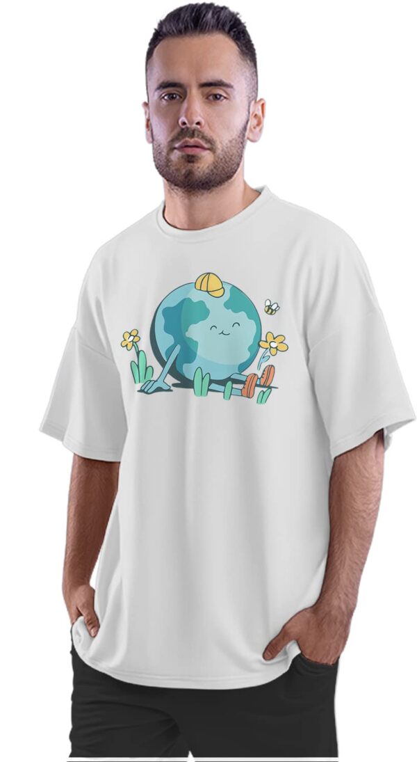 Oversized T-Shirt Cute Teacher Holding Globe Men's Women's Unise 100% Cotton White; _CUTEACHUNQ-White S Oversized_bz