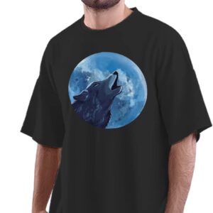 Oversized T-Shirt Wolf Howling - Full Moon Men's Women's Unise 100% Cotton Navy Blue; _MNWOLUNQ-Navy Blue S Oversized_bz