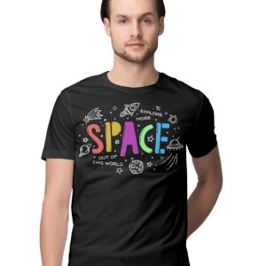 Oversized T-Shirt Astronaut Playing Electric Guitar in Space Men's Women's Unise 100% Cotton Navy Blue; _PT_1286