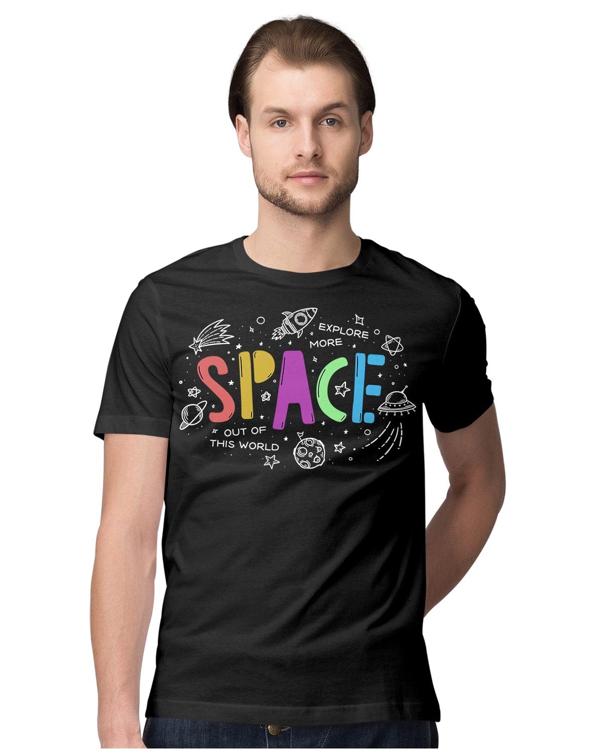 Oversized T-Shirt Astronaut Playing Electric Guitar in Space Men's Women's Unise 100% Cotton Navy Blue; _PT_1286
