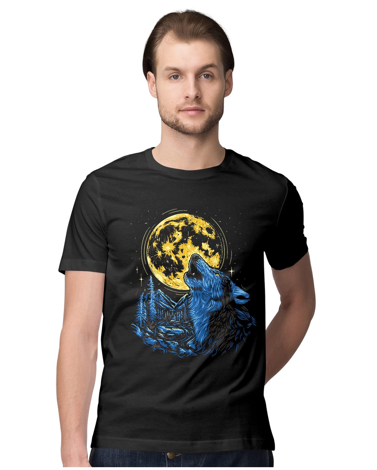 Oversized T-Shirt Fierce Wolf Men's Women's Unise 100% Cotton Navy Blue; _FIERCWUNQ-Navy Blue S Oversized_bz